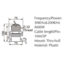 Load image into Gallery viewer, 8-Pin Plastic Thru-Hull Mount Boat Transducer with Depth & Temperature (A-P319-T)