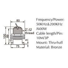 Load image into Gallery viewer, 8-Pin Bronze Thru-Hull Mount Boat Transducer with Depth &amp; Temperature (A-B117-T)
